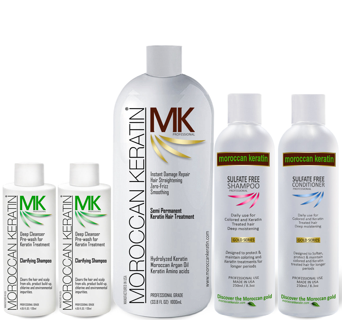 MK original formula XL SET (Strength 1a-3b)- Keratin Hair Straightening Smoothing Treatment infused with Moroccan Argan oil