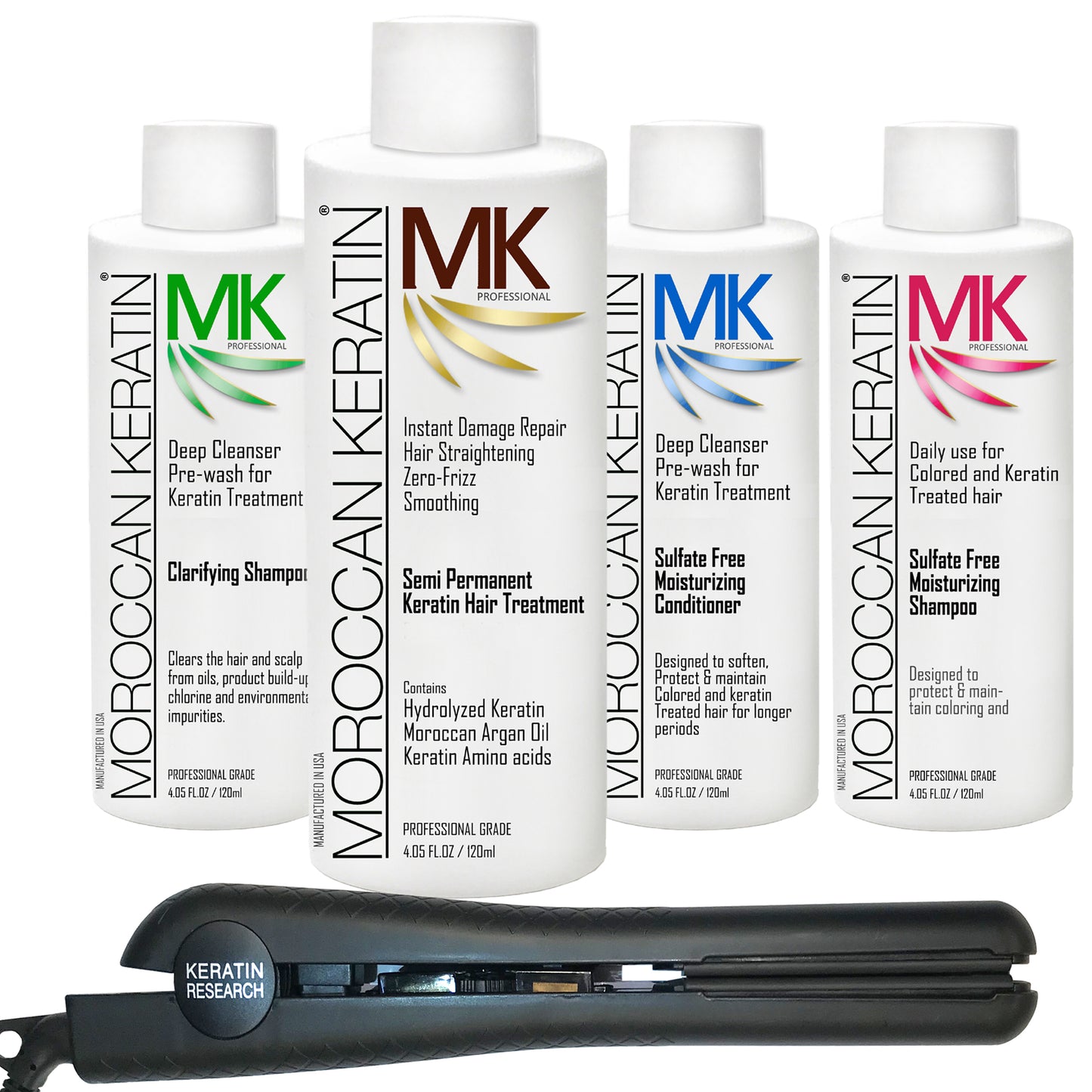 MK original formula (Strength 1a-3b)- Keratin Hair Straightening Smoothing Treatment 4x120ml with optional flat iron