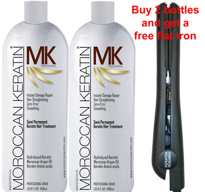 MK original formula 2x1000ml+ Free Flart Iron (Strength 1a-3b)- Keratin Hair Straightening Smoothing Treatment infused with Moroccan Argan oil