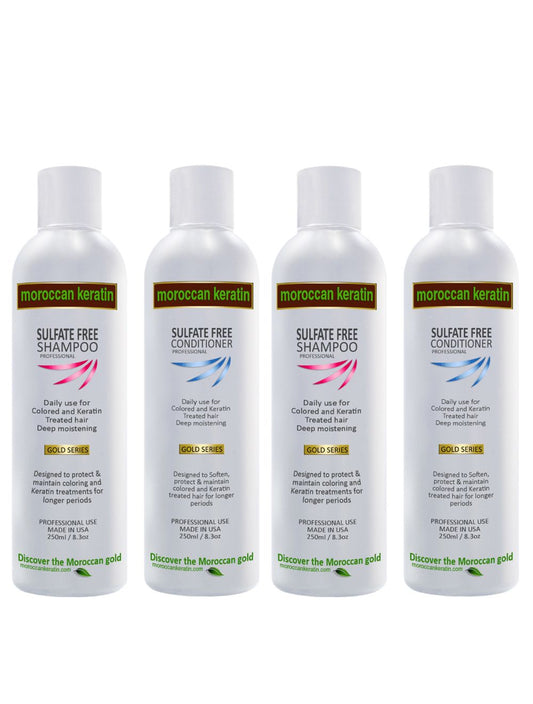 Moroccan Keratin GOLD SERIES Sulfate Free Shampoo & Conditioner 4pc SET